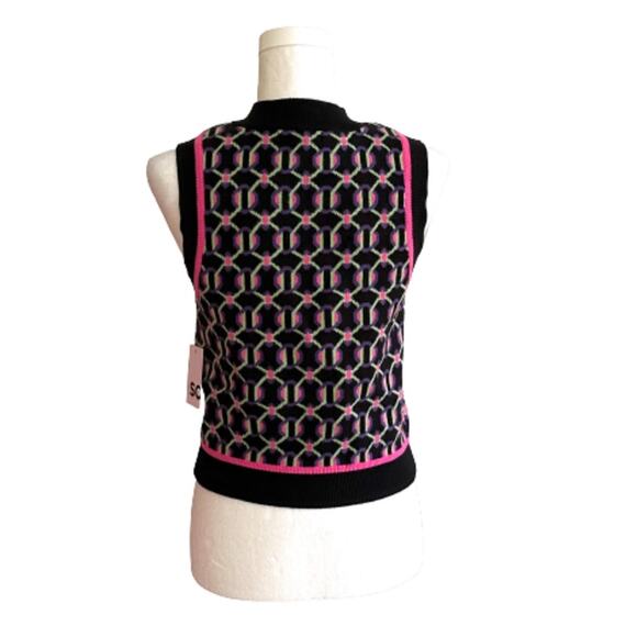 SO Retro Sweater Vest Preppy Black Fuchsia Crop High Neck Vest Junior Medium NEW - Picture 6 of 13